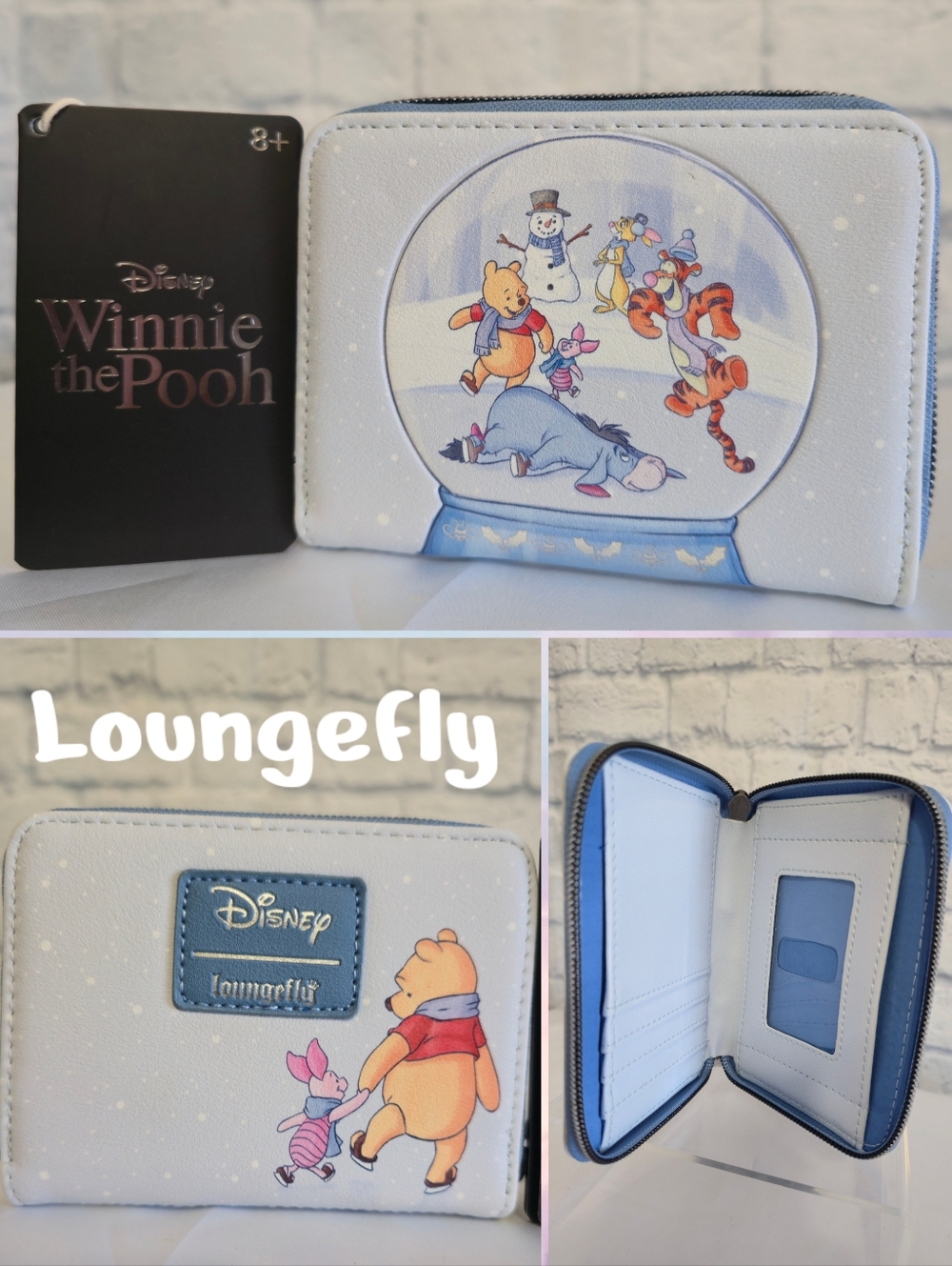 Loungefly Winnie the Pooh and Friends Snow Globe Light Blue Disney Wallet New